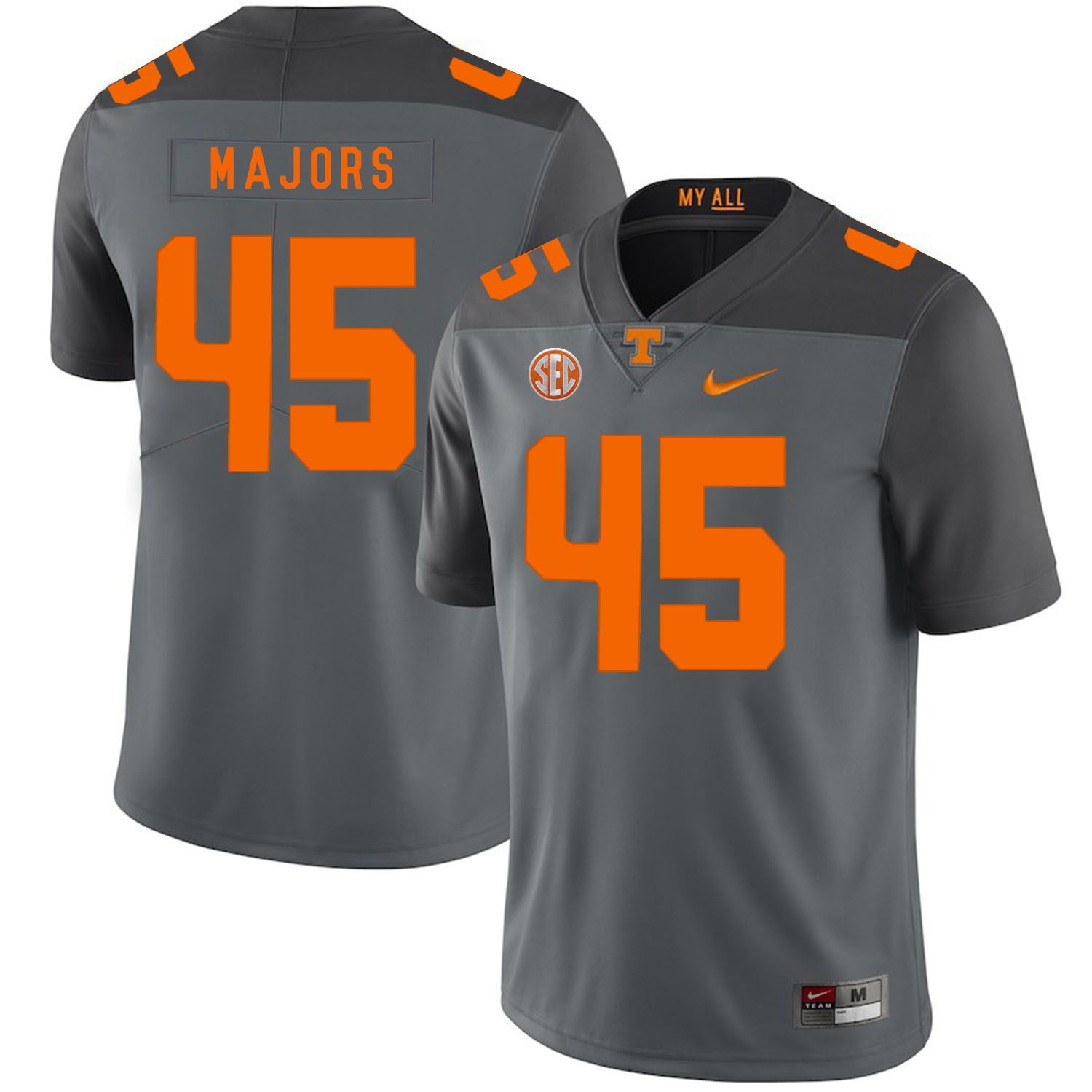 Men Tennessee Volunteers 45 Majors Grey Customized NCAA Jerseys